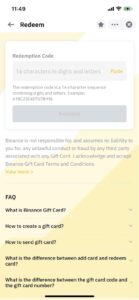 instructions of binance gift card redeeming