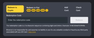 redeeming binance gift card on binance website